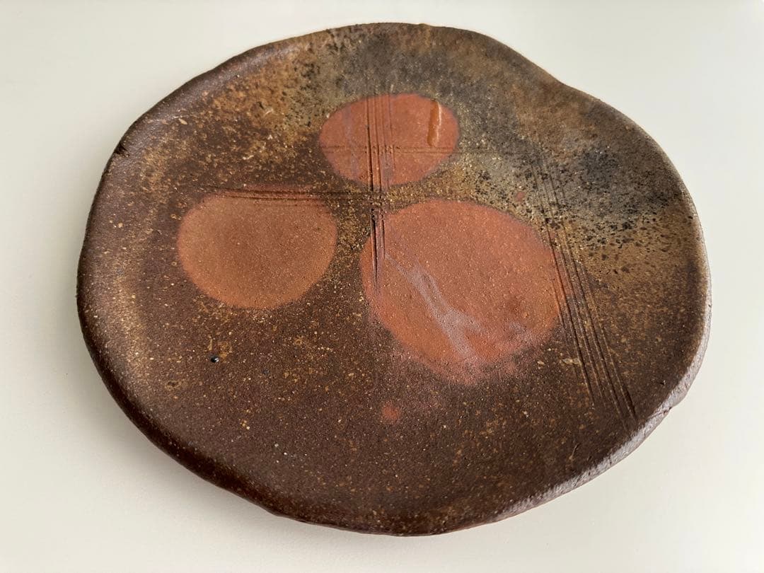 堀江祥山 備前 牡丹餅 皿 修繕あり 共箱