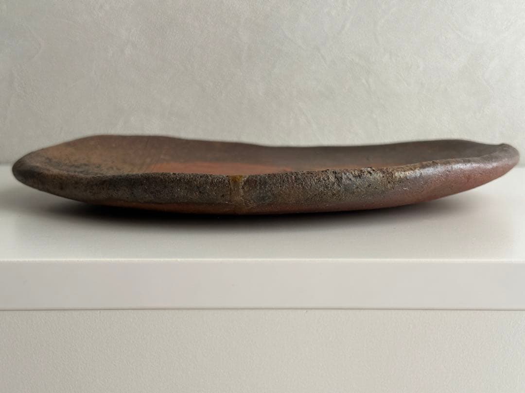 堀江祥山 備前 牡丹餅 皿 修繕あり 共箱