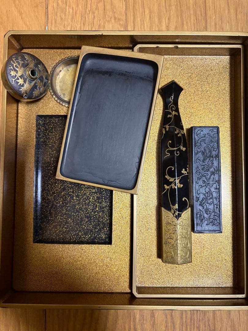 漆器 文房具セット 硯箱　大正〜昭和初期　高級品