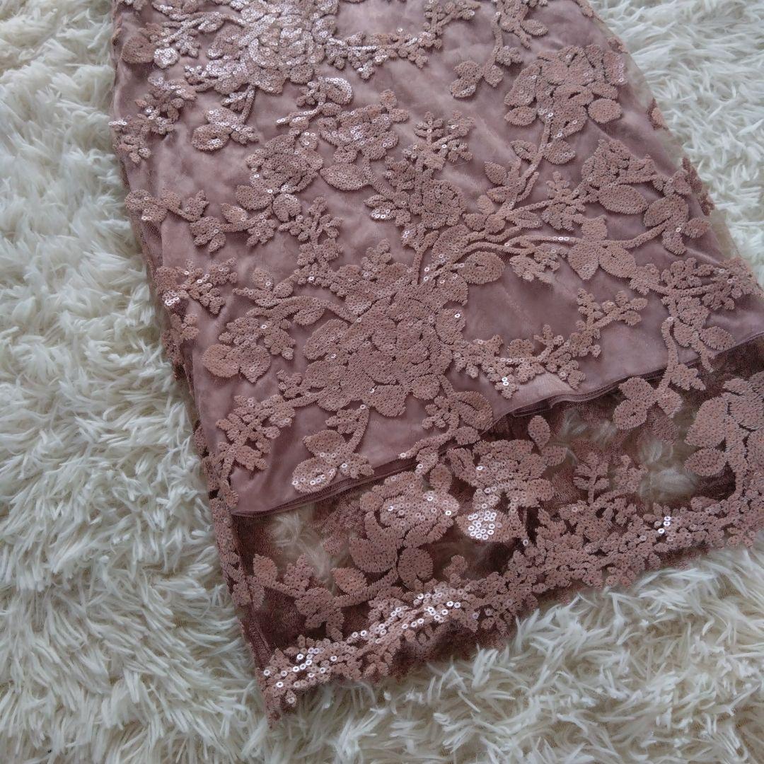 タダシショージ　ピンク　ワンピース　フラワー　スパンコール刺繍