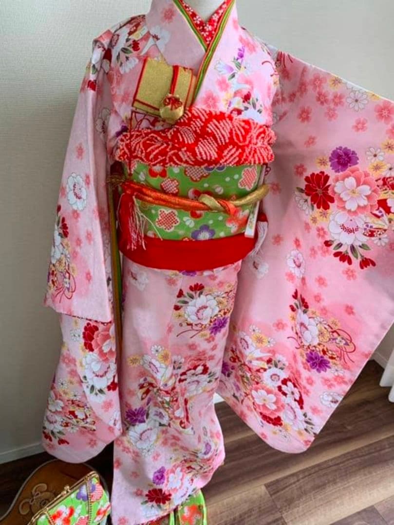 最終値下げ【式部浪漫】着物　七五三　女の子　7歳　作り帯　セット　お祝い着