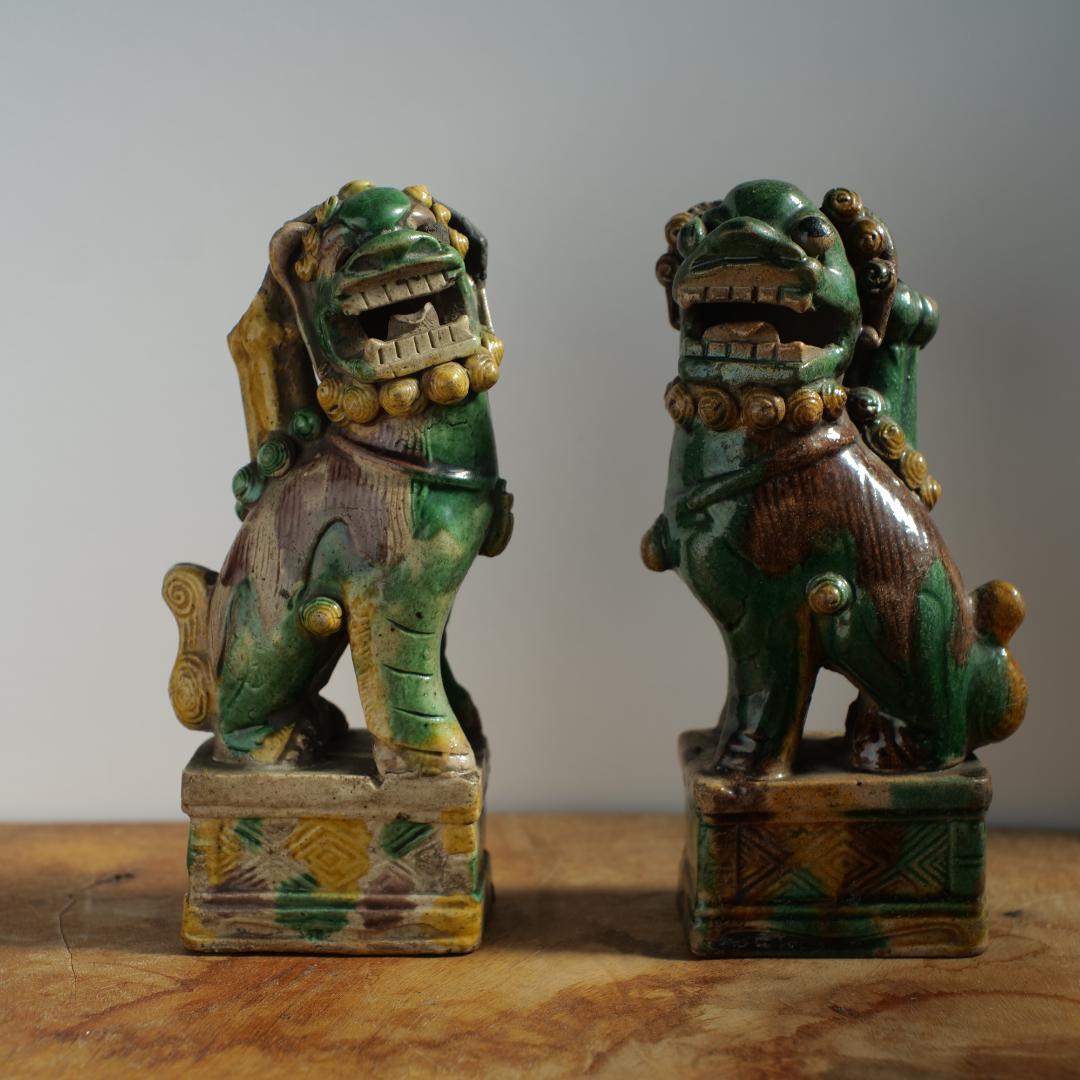 【民藝】唐三彩 獅子 置物 中国