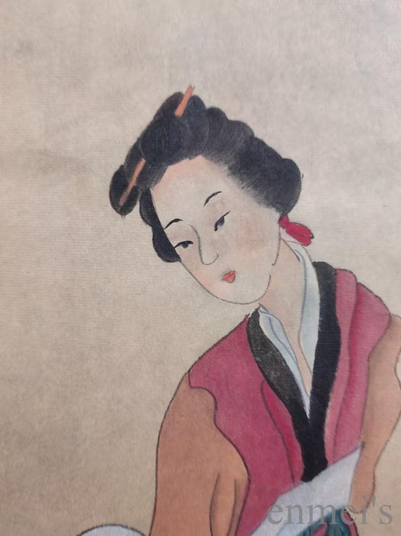 中国古美術.唐寅款.侍女図.宣紙画.三尺手描き.肉筆.絵画.書道.巻き物.旧蔵出