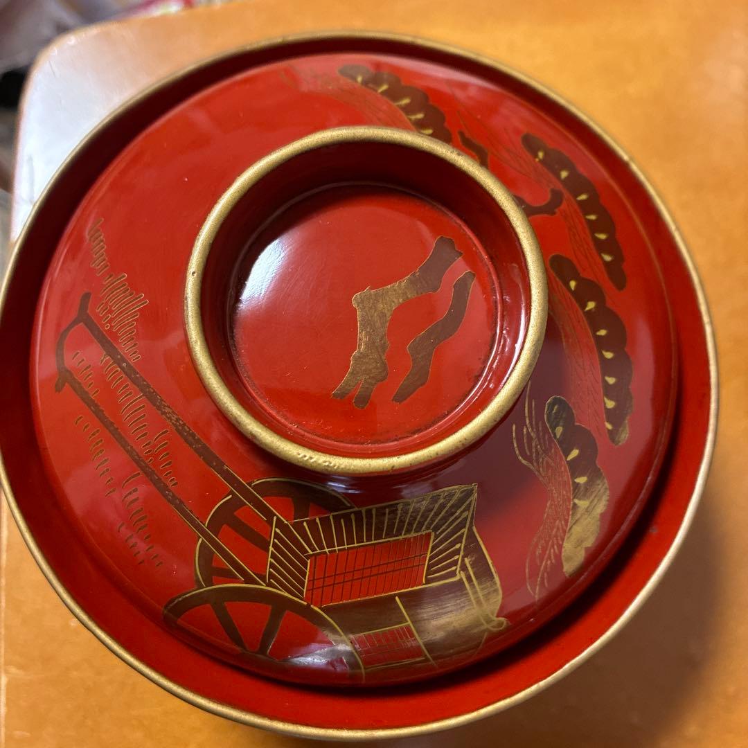 漆器　金絵　朱　蓋付椀　10客　共箱 骨董品