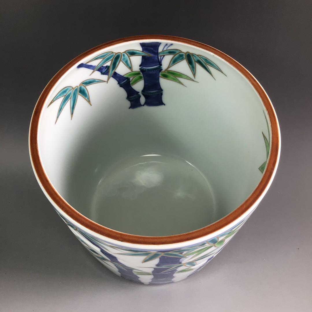 Ｒ１０　水指　『平安　林秀峰造』『金彩彩竹文』『一重口水指』　共箱　茶道具