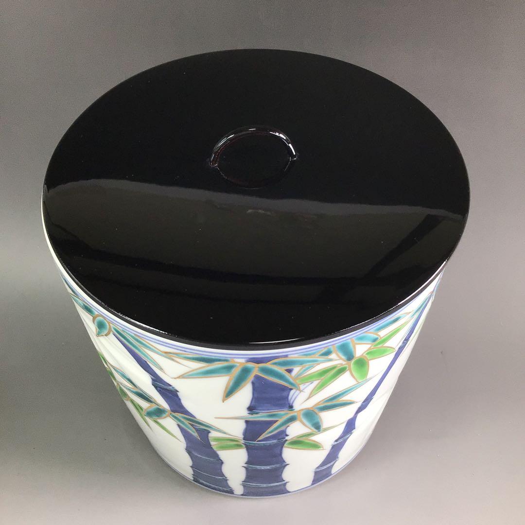 Ｒ１０　水指　『平安　林秀峰造』『金彩彩竹文』『一重口水指』　共箱　茶道具