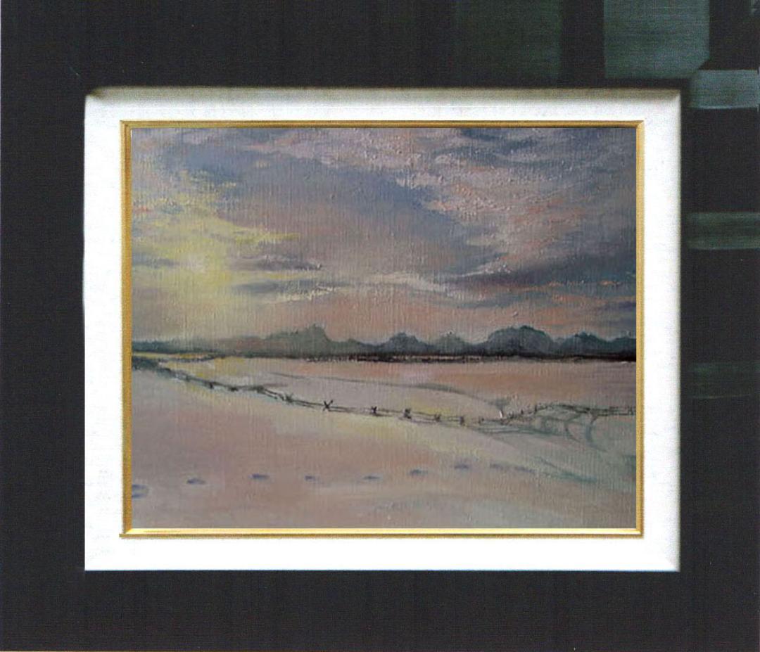 油絵 菅家令子 絵 絵画 インテリア 額付(白) F6-030707 雪 朝夕陽