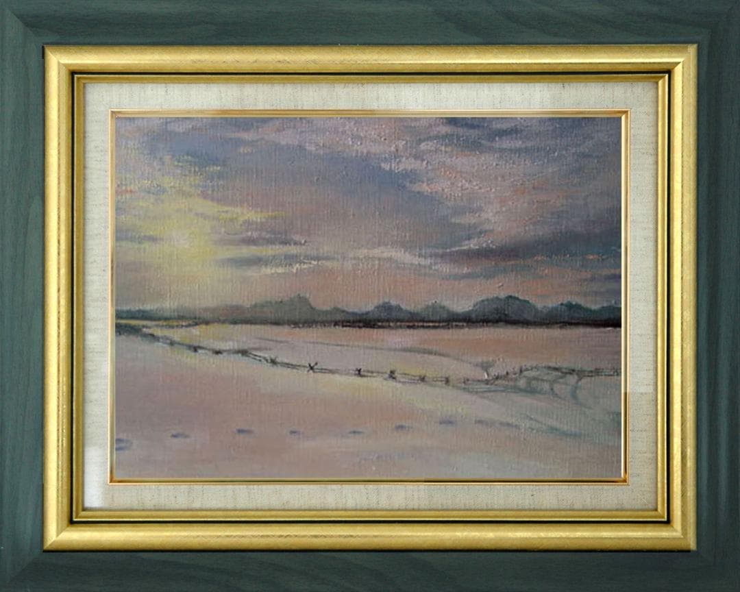 油絵 菅家令子 絵 絵画 インテリア 額付(白) F6-030707 雪 朝夕陽