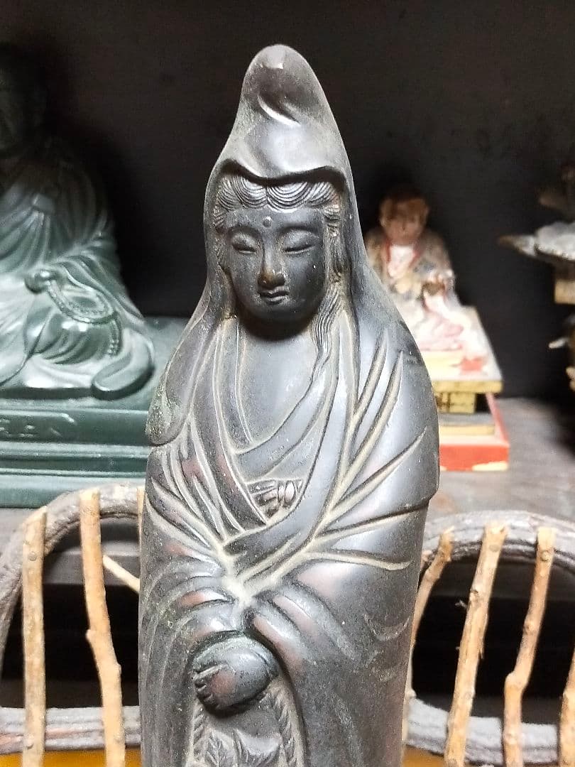 ♥☆彡　とても古い　銅製　観音像　立像　２　観音様　仏像　骨董　中国　レトロ