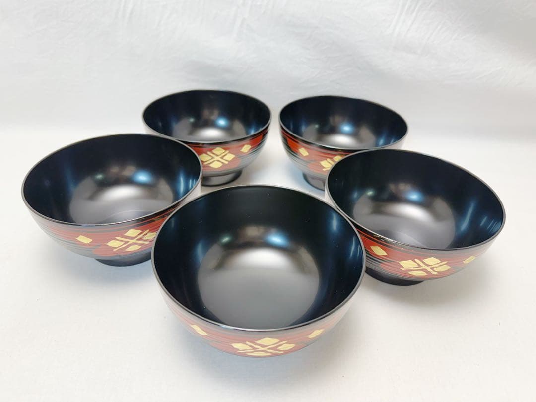 未使用 懐石道具 正法寺蒔絵 煮物椀 5客揃 内黒 和食器 汁椀 和食器 共箱
