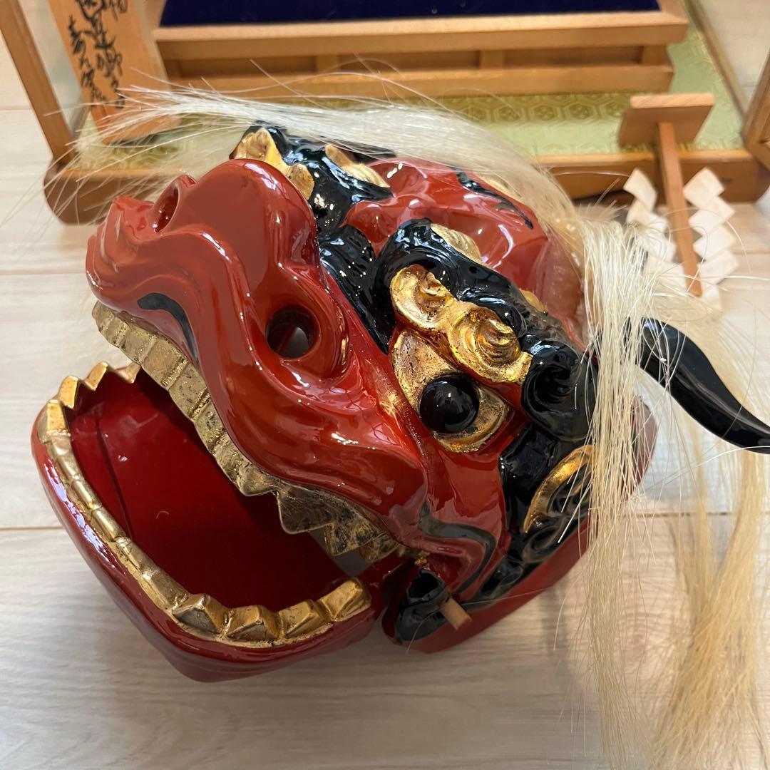.獅子舞　獅子頭　木彫　魔除け　祭　置物　古美術　神楽 木製 木彫 正月