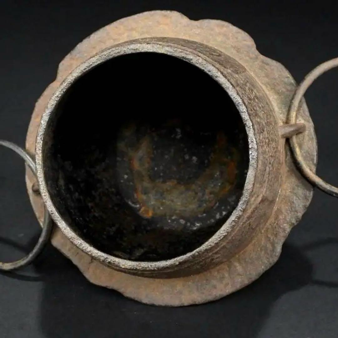 【ウラン】時代 古鉄 風炉 桧垣風炉 窶風炉 漢詩茶飯釜 替蓋付 煎茶道具