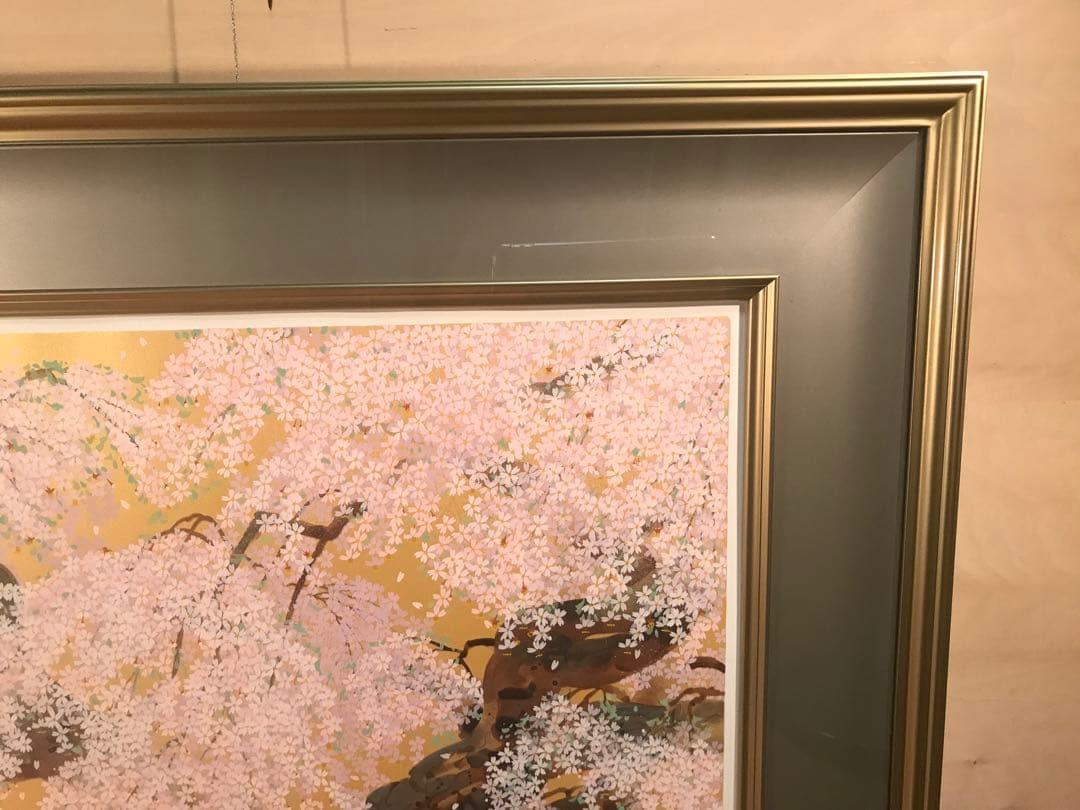 中島千波「春輝神田の大糸桜」シルクスクリーン　直筆サイン・落款・作品証明シール有