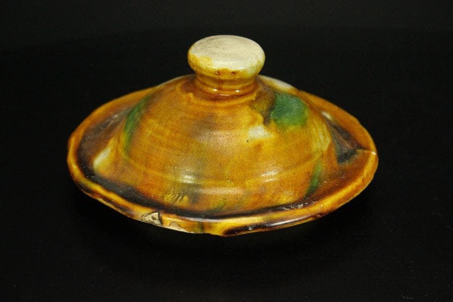 中国美術 唐三彩 蓋壷 高19cm(LC153)