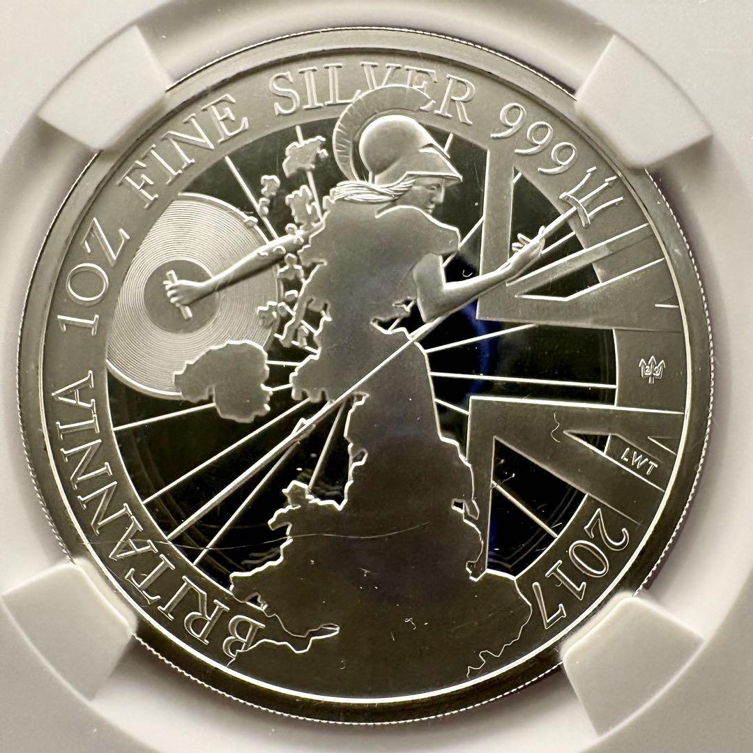 最高鑑定 2017 イギリス ブリタニア 20周年記念 2ポンド 1オンス 銀貨