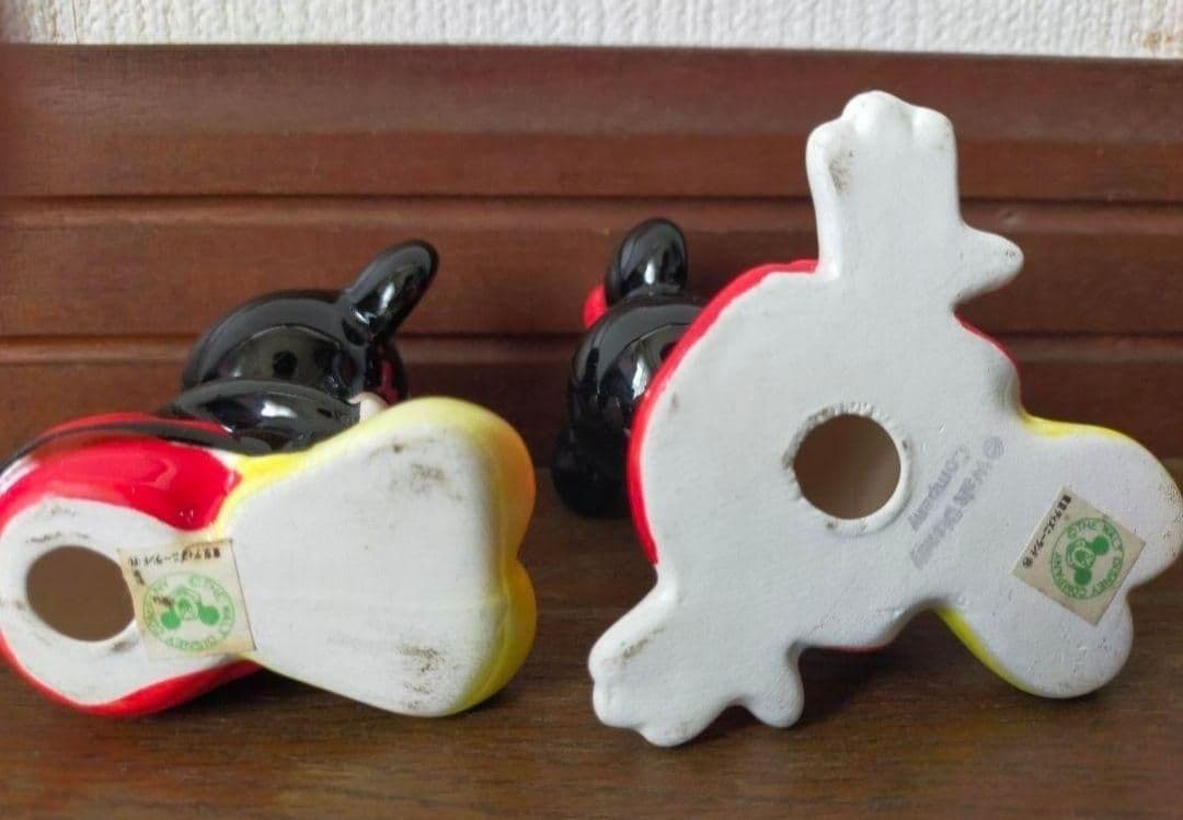 昭和レトロ ディズニー 「ミッキーマウス」 「ミニーマウス」 陶器ペア置物セット