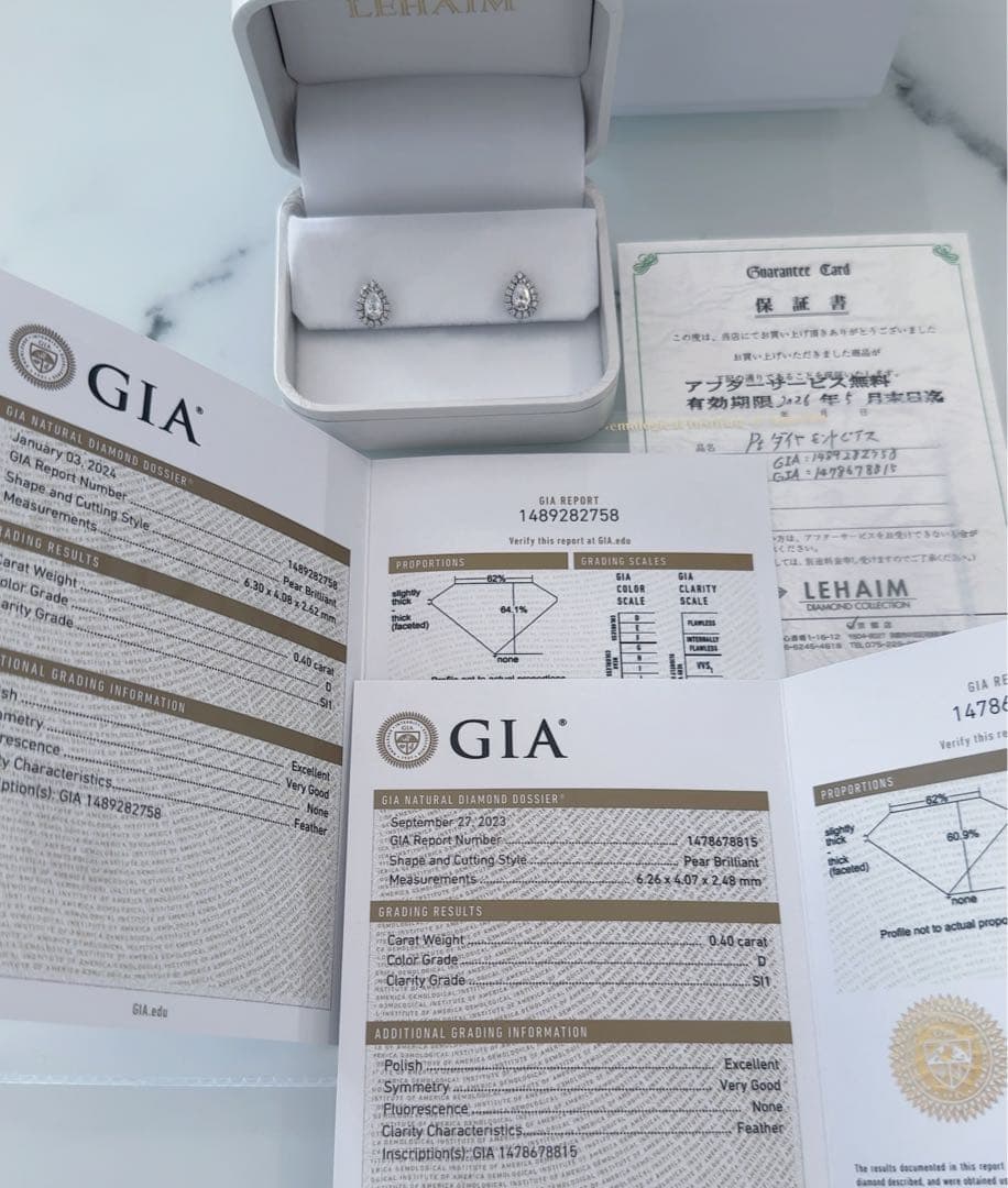 新品✨天然ダイヤ ペアシェイプ Pt900 ピアスGIA レハイム 片耳