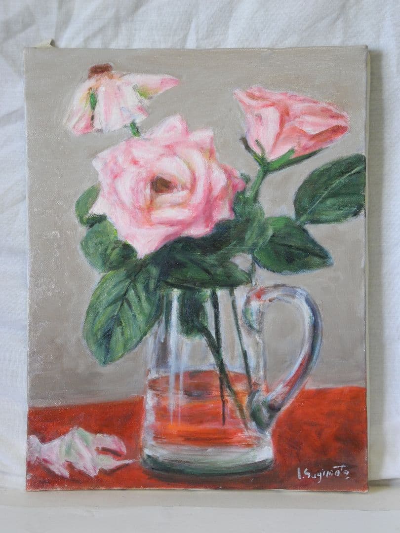 油絵ジョッキとバラ