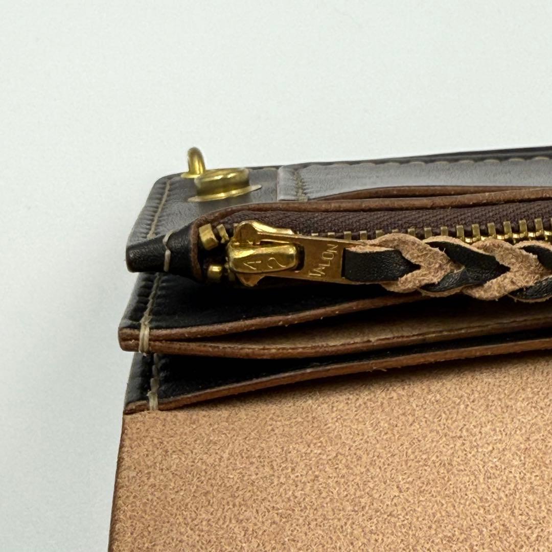 ミドルトラッカーウォレット(ブラック)茶芯　サドルレザー　タロンジッパー　手縫い