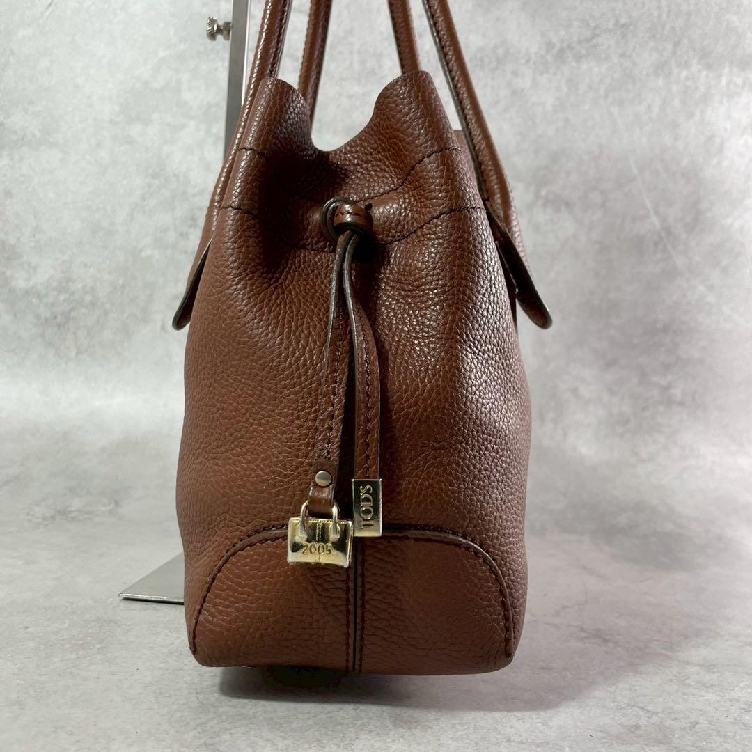 【美品 人気モデル】トッズ ハンド Dバッグ ロゴ レザー 本革 ブラウン 金具