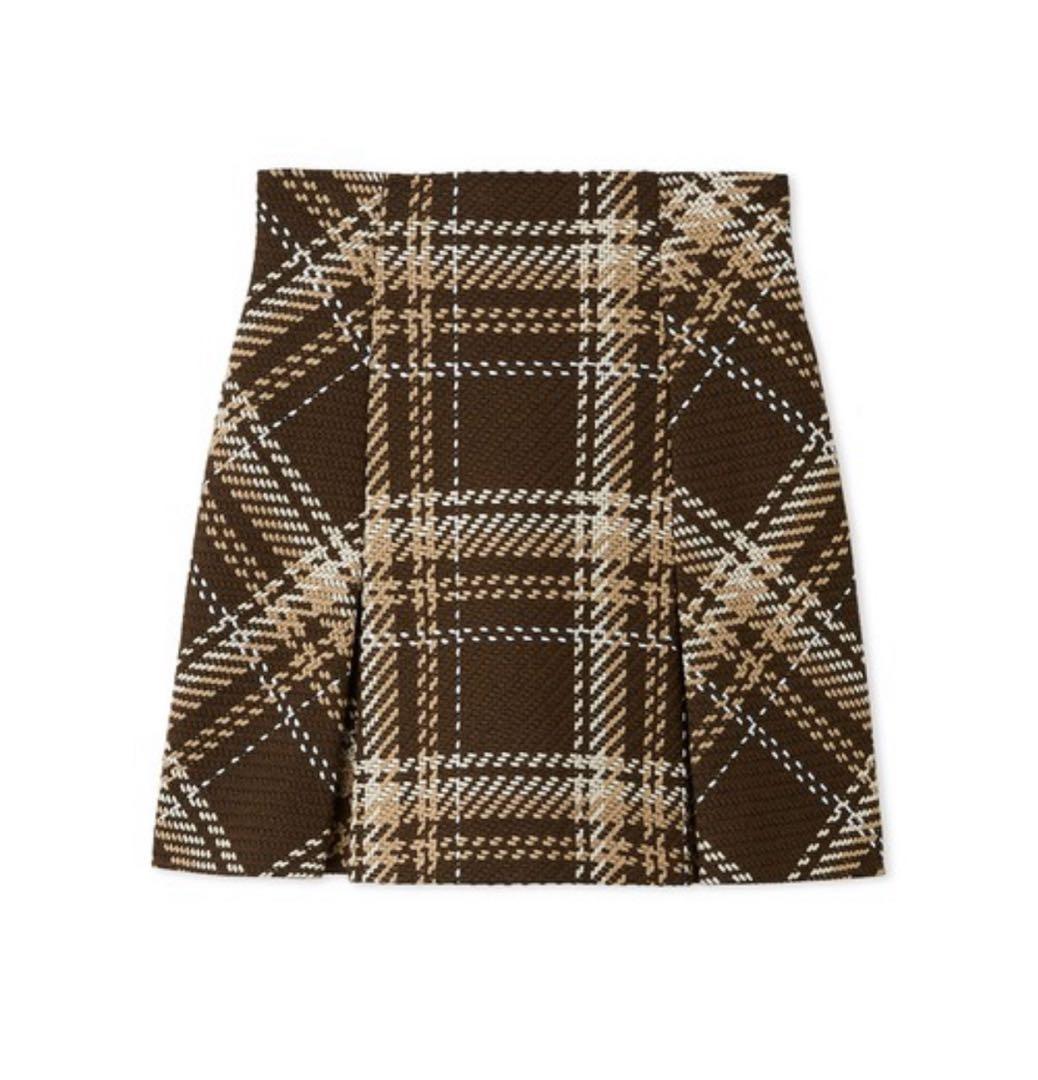 Sustainableロービングチェックミニスカート　ブラウン