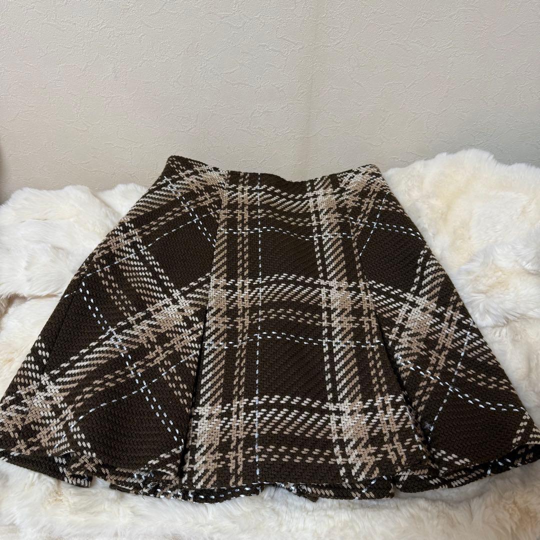 Sustainableロービングチェックミニスカート　ブラウン