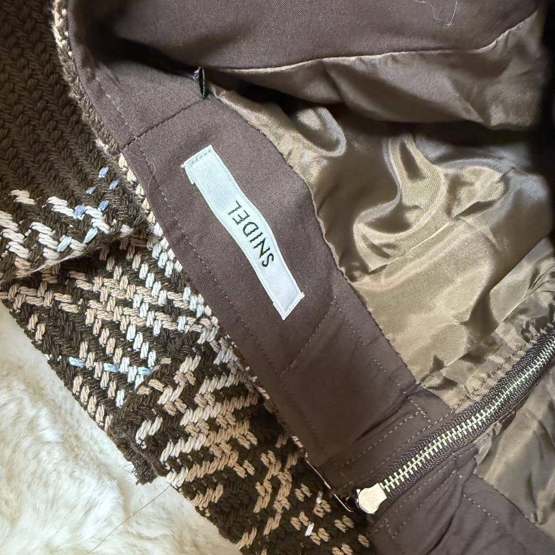 Sustainableロービングチェックミニスカート　ブラウン