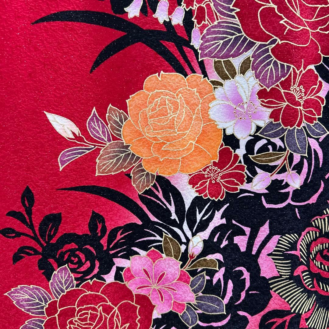 《美品》振袖　単品 A No.403 白赤ラメ　中振袖150〜160cm