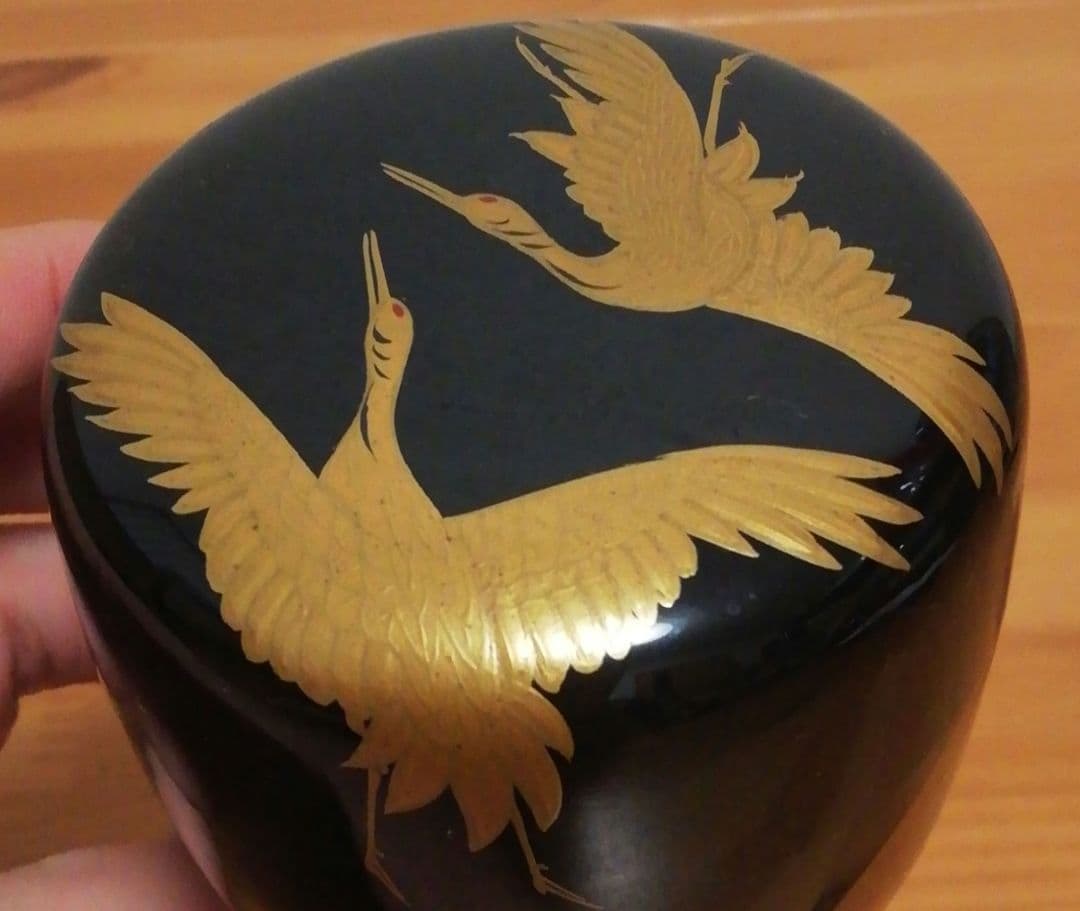 仁和春象作　鶴　蒔絵　棗　共箱　茶道具