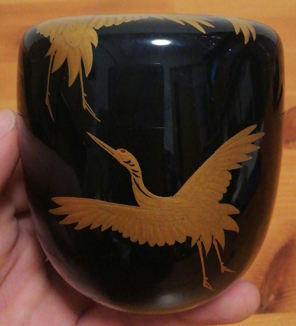 仁和春象作　鶴　蒔絵　棗　共箱　茶道具