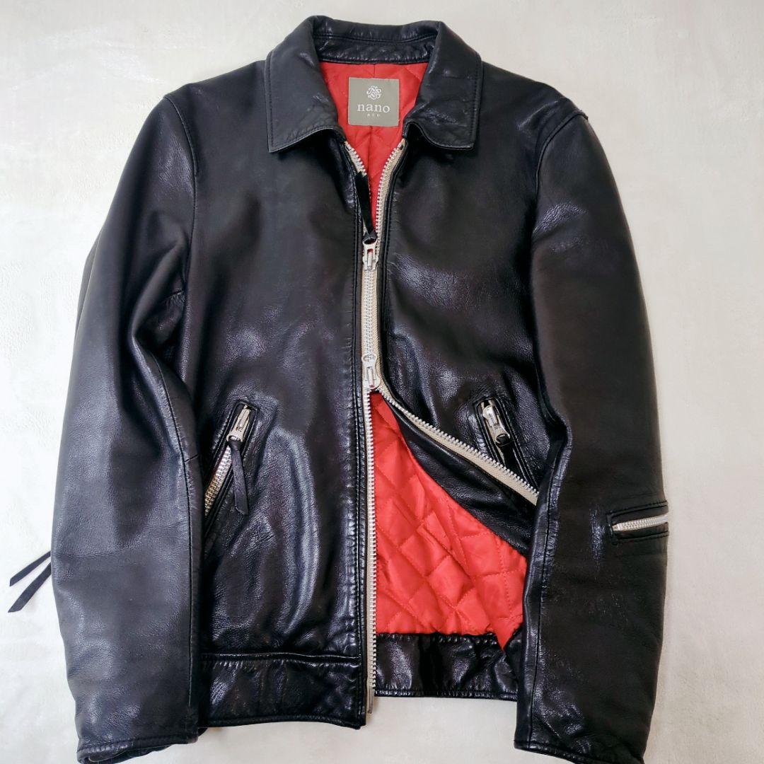 【美品】ナノユニバース ラムレザー シングルライダース S 黒