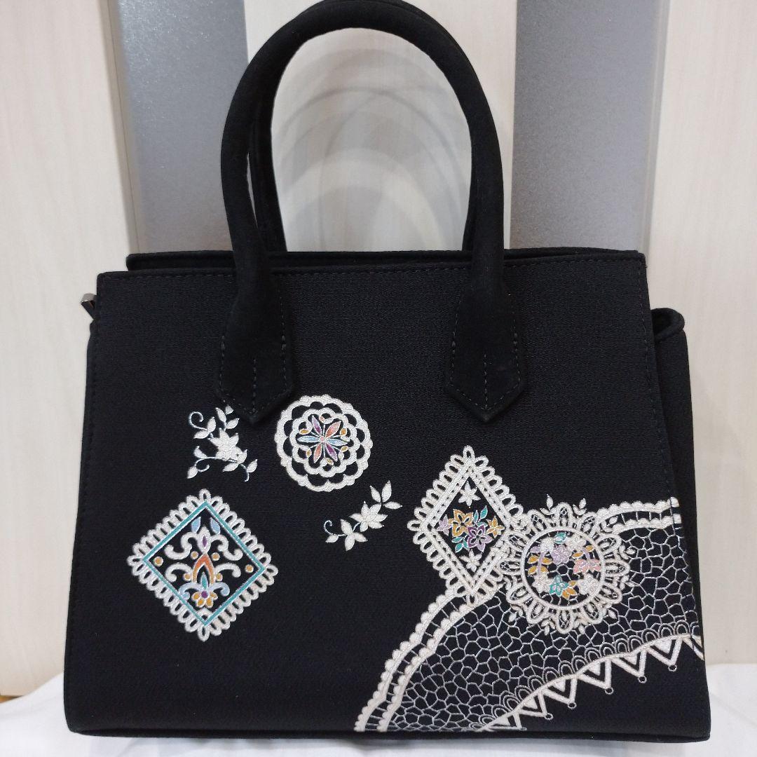 OKAJIMA 岡重 ハンドバッグ 鞄 手提げ 刺繍 黒 和装
