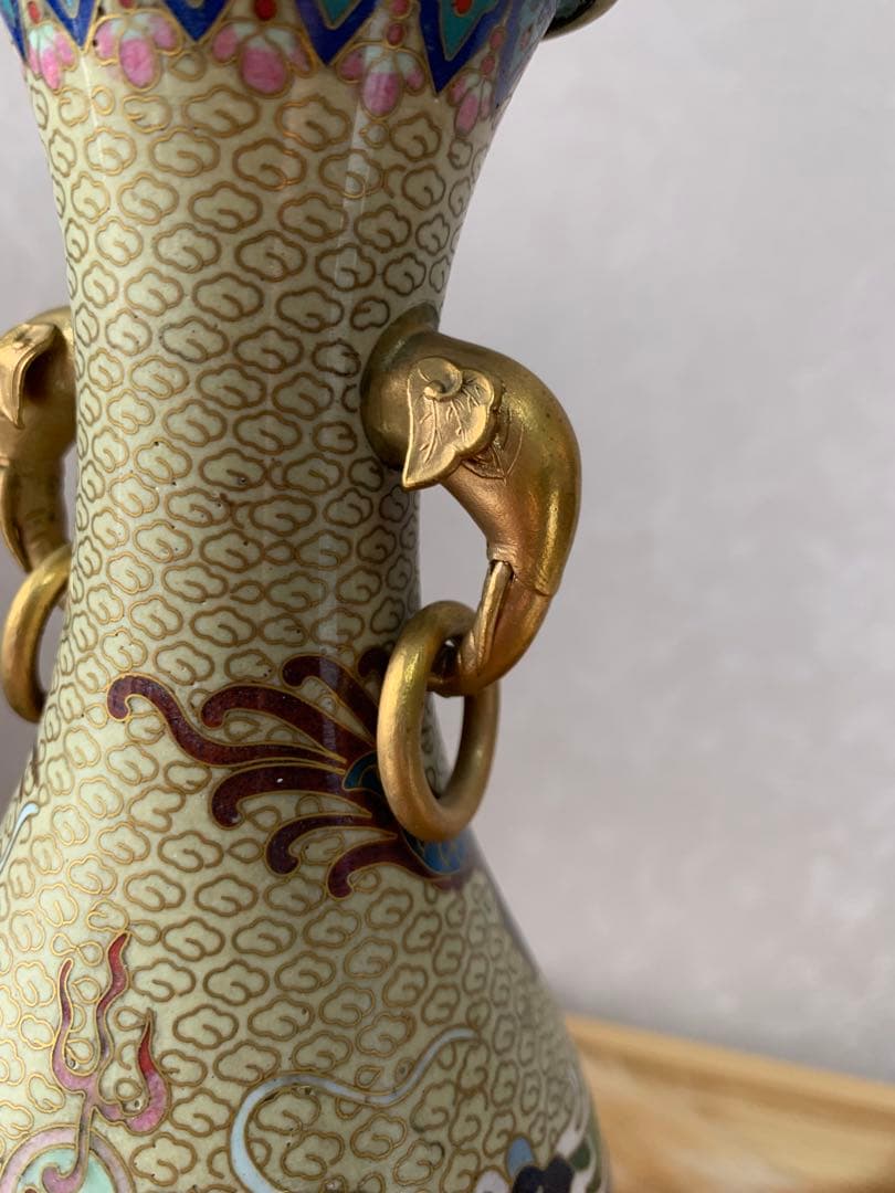 中国美術 民国期 七宝 龍紋花瓶 唐物 古銅 細密細工 古美術品