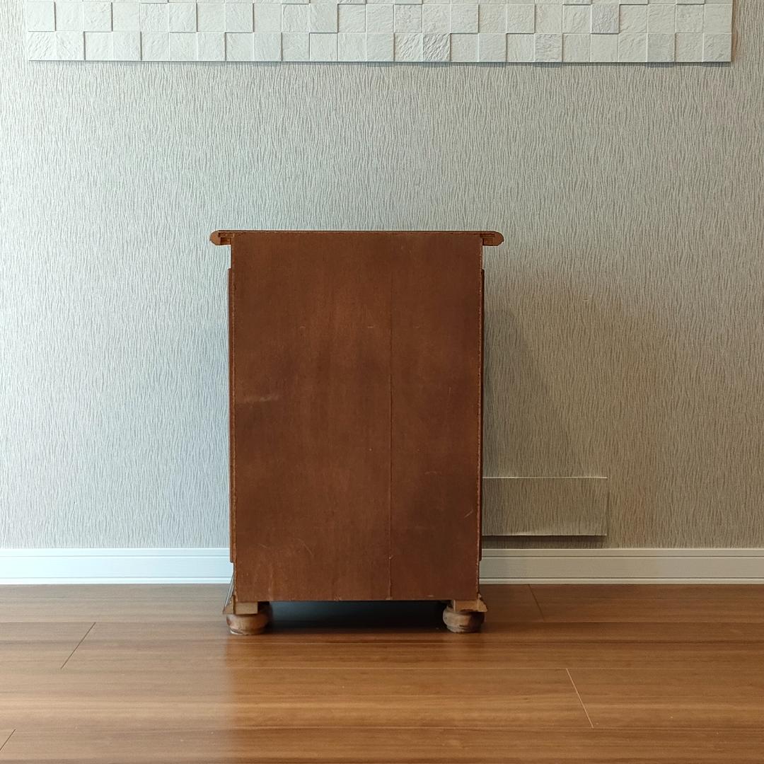 象嵌　アンティーク　キャビネット　丸脚　木製　引き出し3杯