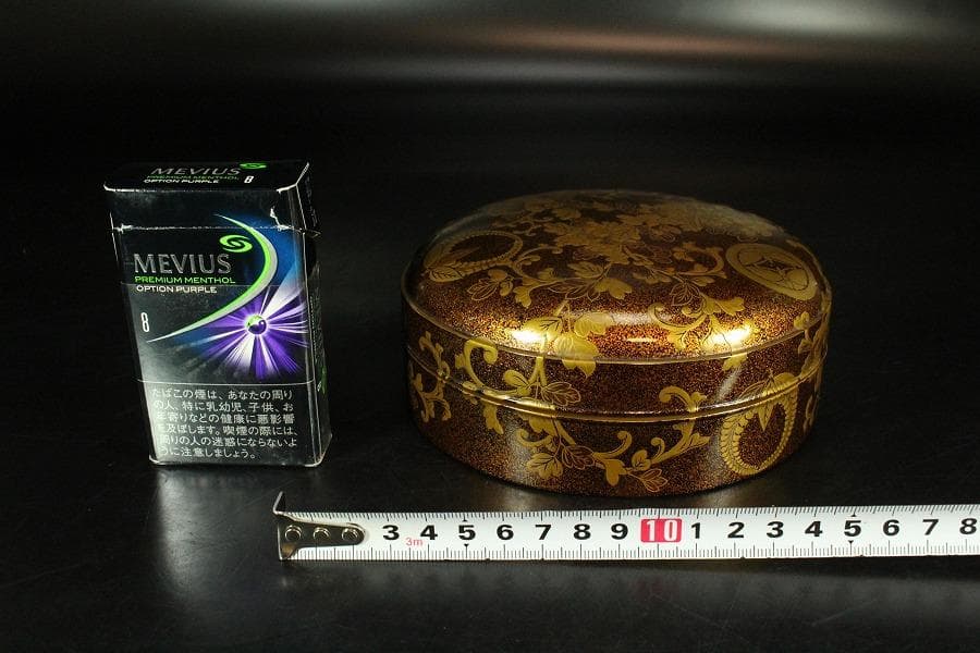 古美術 纏枝蓮花紋 蒔絵 蓋物 時代物 美品(K-A752)