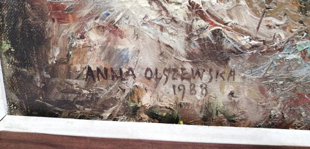 40%【真作】アンナ・オルシェウスカ 油彩 1988年 ポーランド 風景画 自然