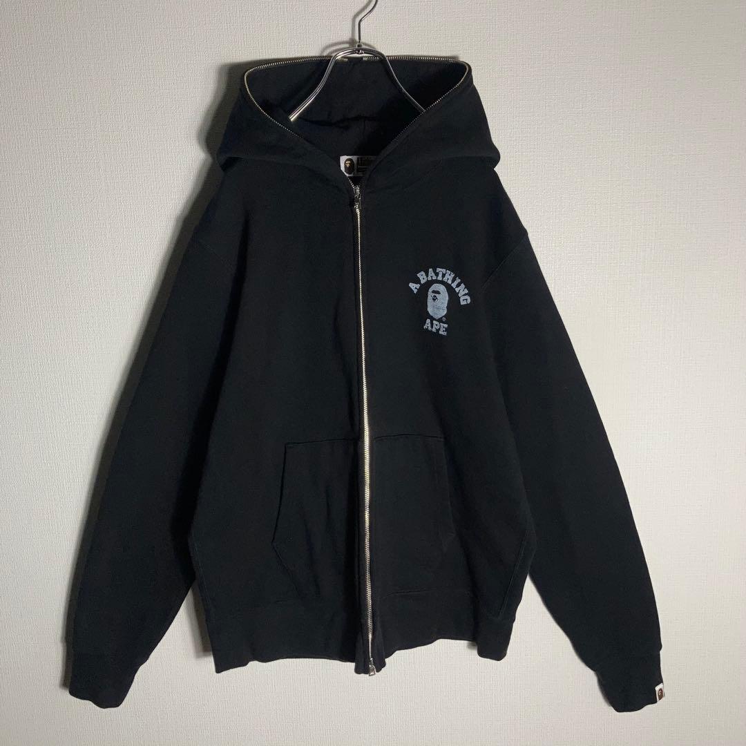 【美品】A Bathing Ape フルジップパーカー ビッグロゴ 黒 L.