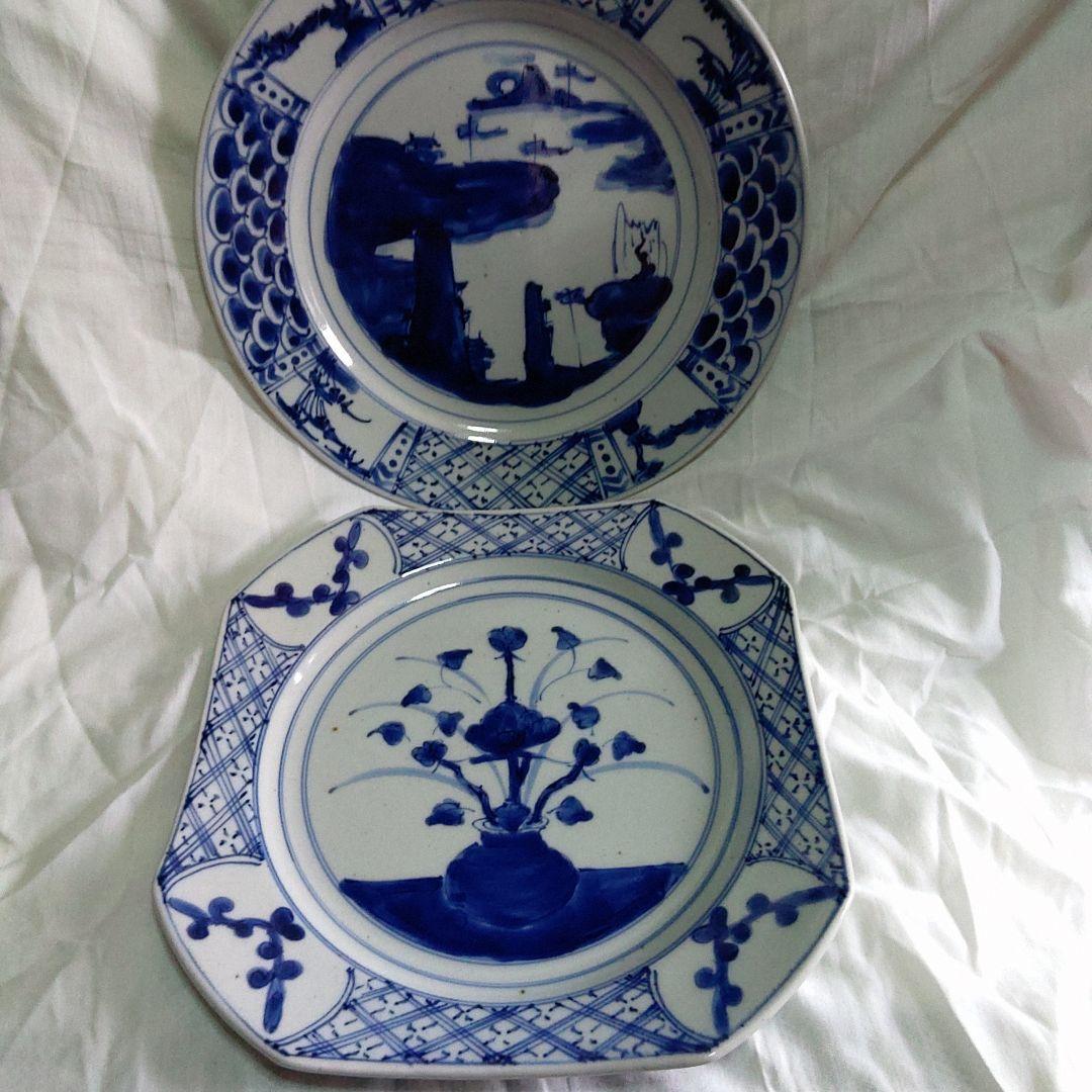 伊万里焼　手描染付皿　2枚