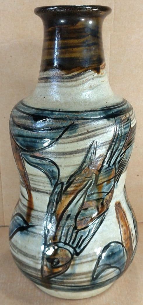 れれれ【本物保証】金城次郎 魚紋嘉瓶 共箱 栞 人間国宝 壷屋焼 美品