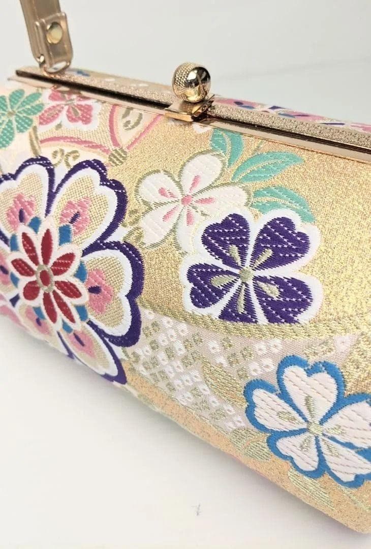 草履バッグセット 振袖用 帯地 ゴールド 桜 フリーサイズ w49-8