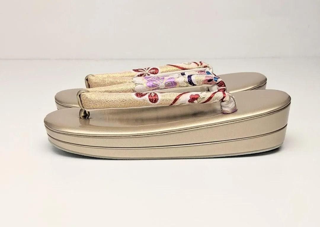 草履バッグセット 振袖用 帯地 ゴールド 桜 フリーサイズ w49-8