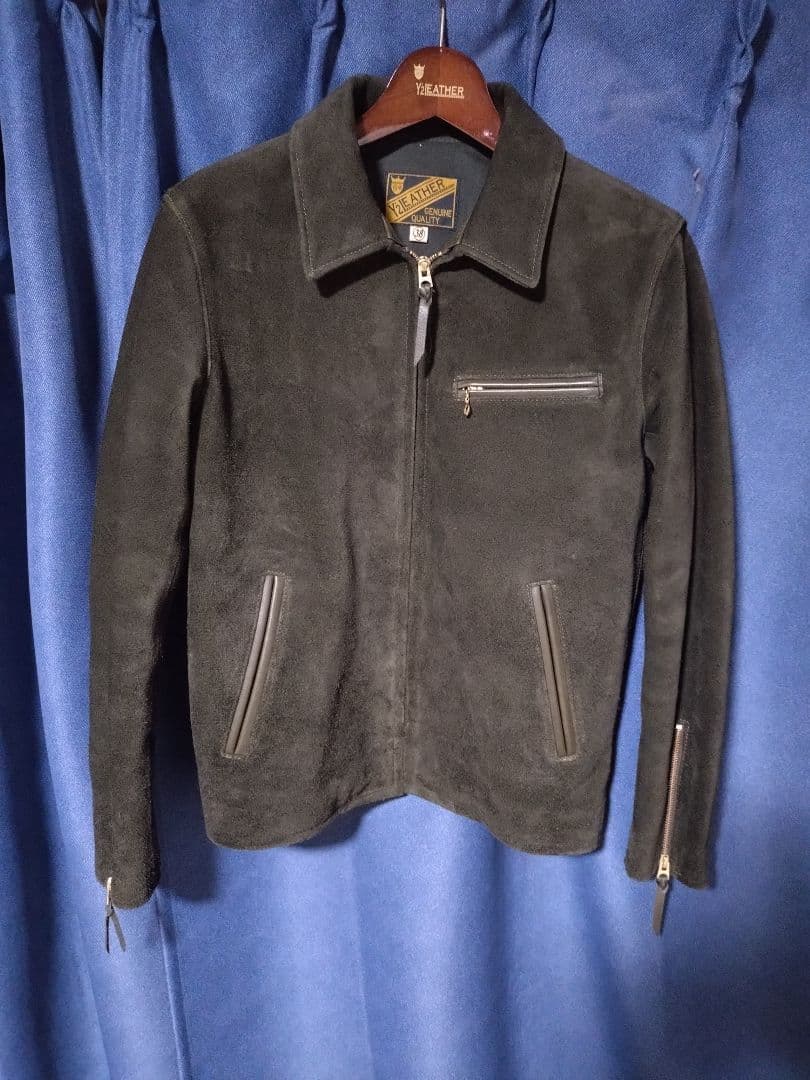 y'2 leather　シングルライダース　ステアスエード　オリーブ