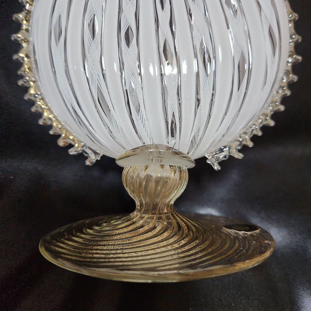 ベネチアンガラス ムラーノガラス レース柄 蓋付き オブジェ イタリア