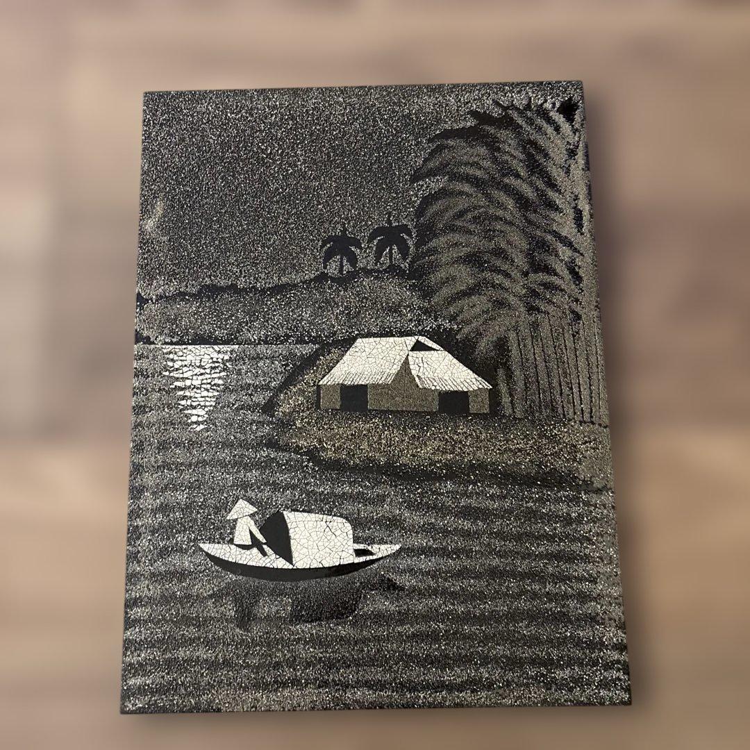 ベトナム 漆絵 ラッカーアート 40×30 卵殻装飾 風景画 インテリア