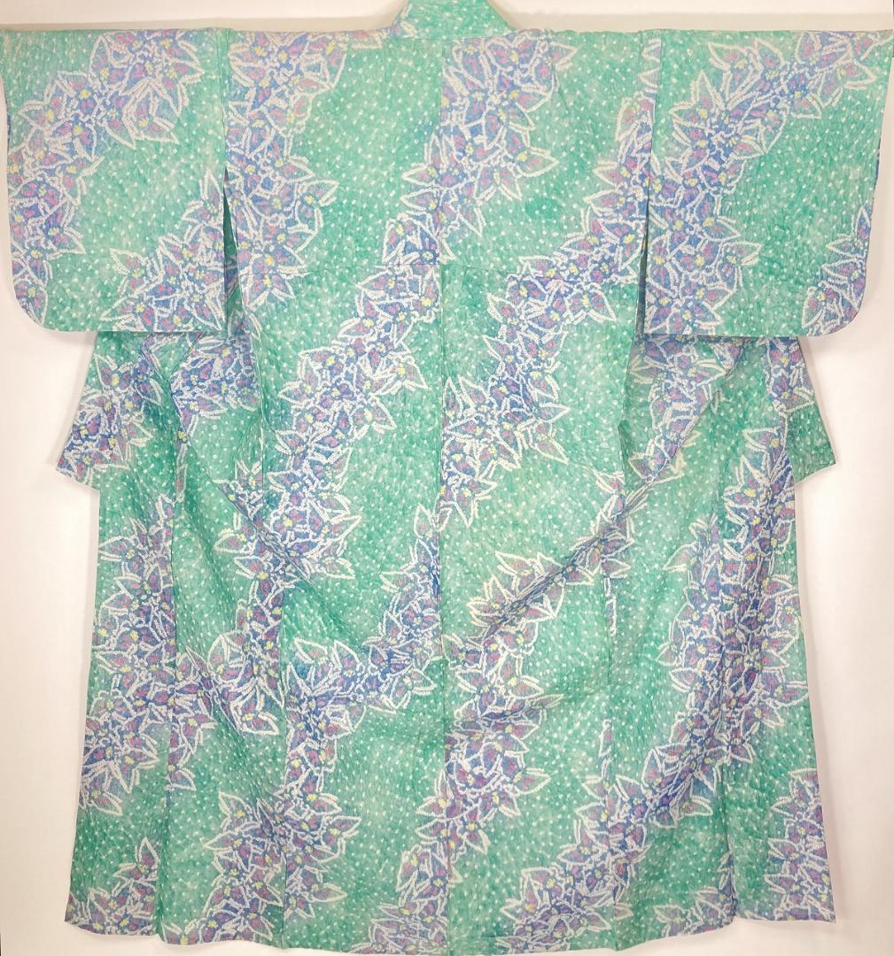 有松絞り【浴衣】蝶 綿 夏着物 黄緑 水色 赤 黄 白 パステルカラー 099