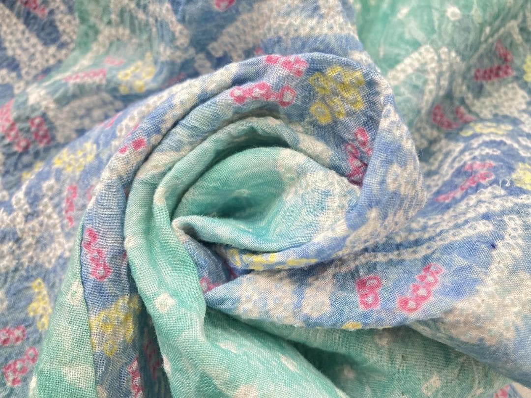 有松絞り【浴衣】蝶 綿 夏着物 黄緑 水色 赤 黄 白 パステルカラー 099