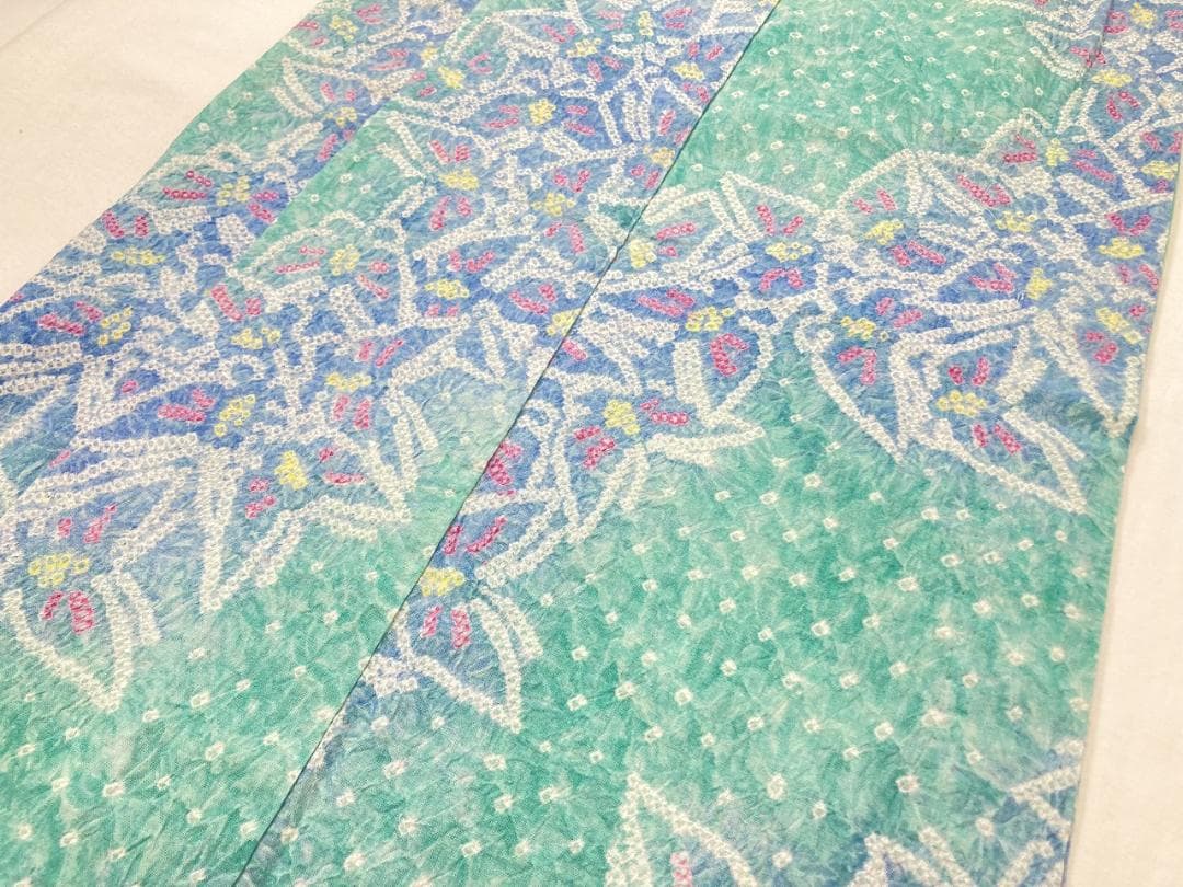 有松絞り【浴衣】蝶 綿 夏着物 黄緑 水色 赤 黄 白 パステルカラー 099