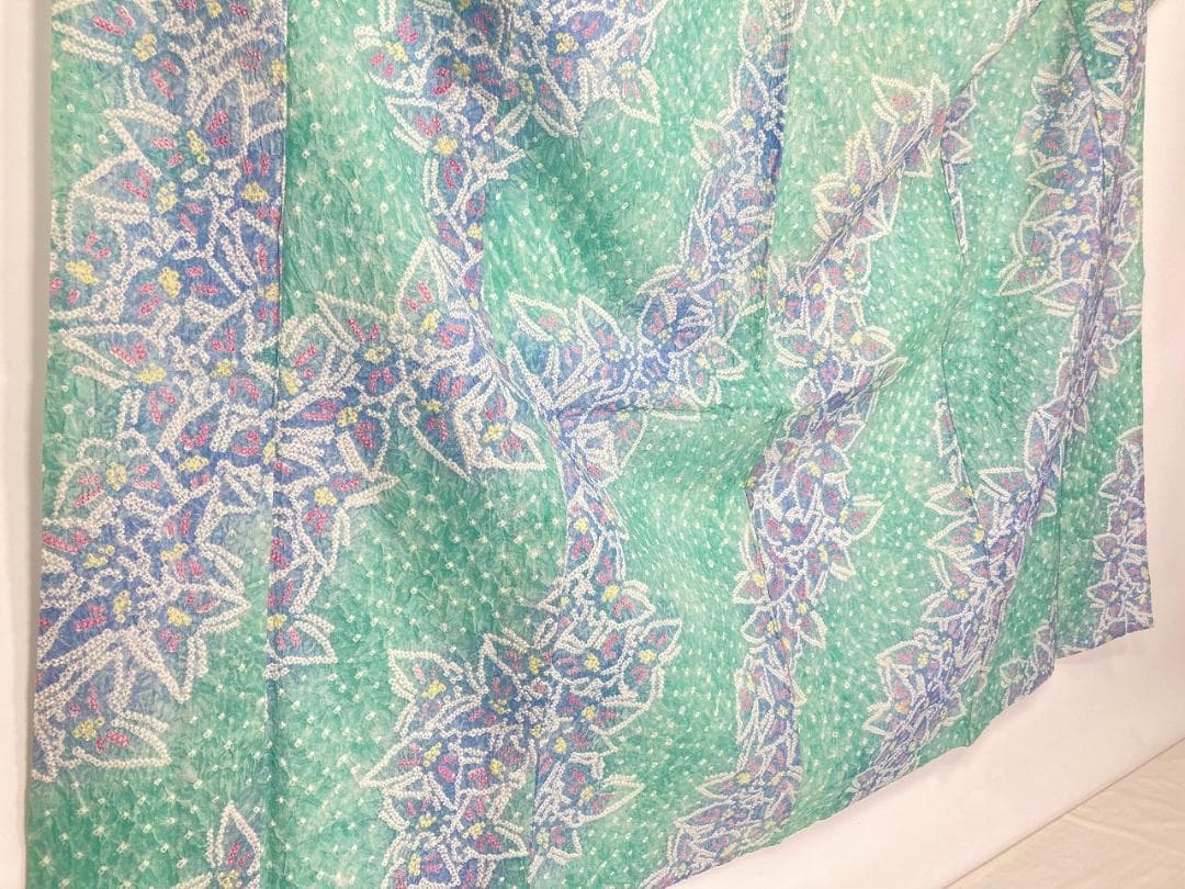 有松絞り【浴衣】蝶 綿 夏着物 黄緑 水色 赤 黄 白 パステルカラー 099