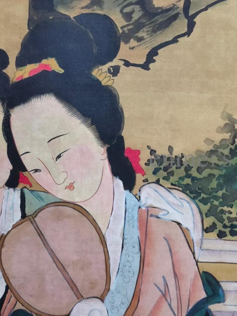 中国古美術 清代 冷枚作款 仕女図 水墨画 絹本 四尺 肉筆 文房置物 掛け軸