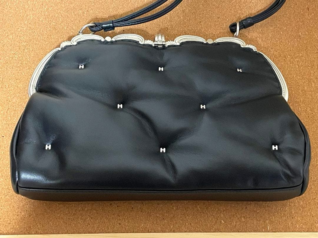 傳濱野 パーティーバッグ 黒 レザー